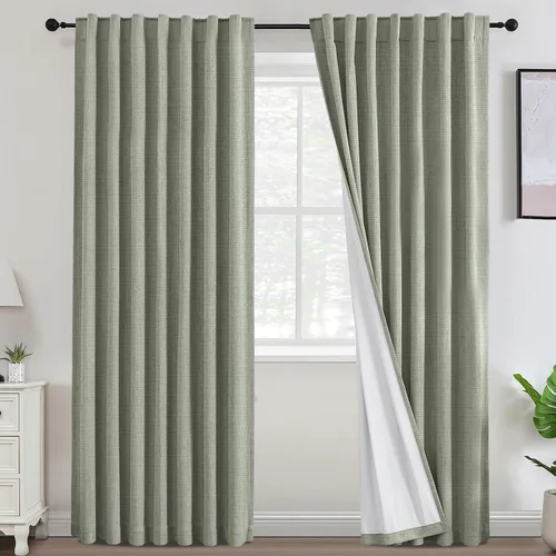 Miniatura 20 de Turquoize - Cortinas 100% opacas de 63 pulgadas de largo, textura de lino de chenilla térmica aislada para oscurecimiento de la habitación, cortinas