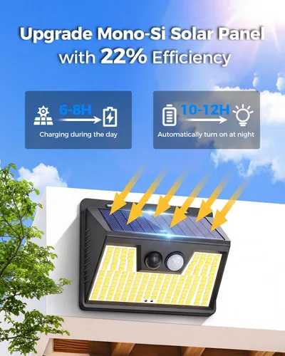Miniatura 7 de Peasur Luces Solares para Exteriores con Sensor de Movimiento, 140 LED Luz Solar Alimentada por Energía Solar para Cerca Impermeable, 3 Modos