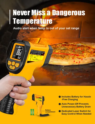 Miniatura 5 de NJTY Pistola Termómetro Infrarrojo, -58℉ a 1472℉, Alta Precisión, Sensor de Temperatura Láser Sin Contacto con Pantalla LCD Retroiluminada