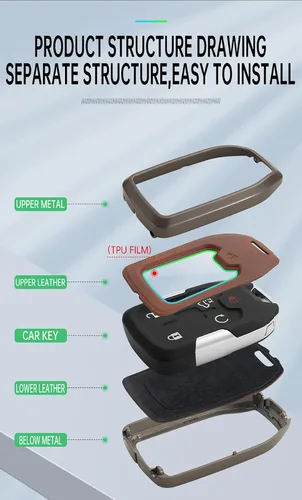 Miniatura 4 de ontto Funda para llave de coche con llavero de metal y piel sintética para Chevrolet Silverado Fit para GMC Sierra 1500 2500HD 3500HD Terrain Acadia