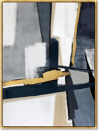Miniatura 11 de Sofoney - Lienzo abstracto enmarcado en oro negro y dorado, impresiones artísticas 3D texturizadas con pinceladas negras con lámina dorada