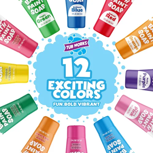 Miniatura 2 de Tub Works® Jabón de pintura de baño, paquete de 12 Pintura de bañera no tóxica, lavable para niños pequeños y niños Pintura de dedos