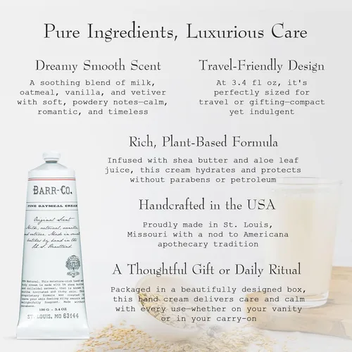 Miniatura 2 de BARR-CO. Original Scent - Crema de manos de manteca de karité para mujeres y hombres, crema hidratante de manos tranquila de avena lechosa, vainilla