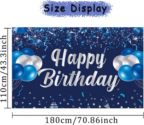 Miniatura 2 de Trgowaul Pancarta de Feliz Cumpleaños, Decoraciones de Fiesta de Cumpleaños Azul y Plateado, Suministros de Fiesta para Hombres, Mujeres y Niños