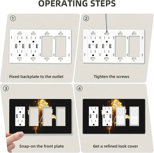 Miniatura 478 de Cubiertas de placa de pared de 3 gang con interruptor de luz de triple palanca, en negro y dorado con esplendor de oro rosa, estampado floral