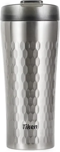 Tiken Vaso aislado de 16 onzas, vasos de café de acero inoxidable con tapa Stronghold, taza de café de viaje de 15.9 fl oz, color plateado