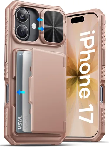 Miniatura 49 de ATATOO Funda para iPhone 17, tarjetero integrado (almacena 3-5 tarjetas) y funda para cámara deslizante y bloqueo RFID, protección de grado militar
