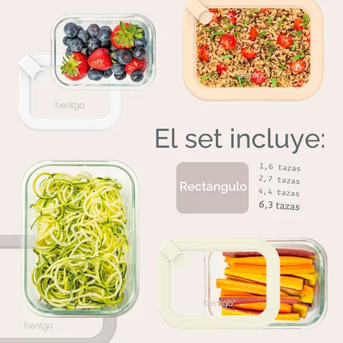 Miniatura 6 de Bentgo Signature - Almacenamiento de alimentos de vidrio a prueba de fugas, juego de 8 piezas, recipientes sin plástico con 1 compartimento