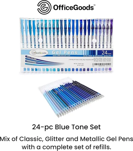 Miniatura 2 de Bolígrafos de gel azules OfficeGoods con recambios – Arte de colorear para adultos – Puntas medias de 0.8-1.0mm – Juego de bolígrafos de gel