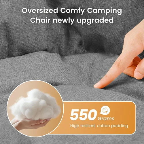 Miniatura 7 de Silla de campamento acolchada de gran tamaño para adultos, silla de césped acolchada portátil, capacidad de peso de 450 libras, silla plegable