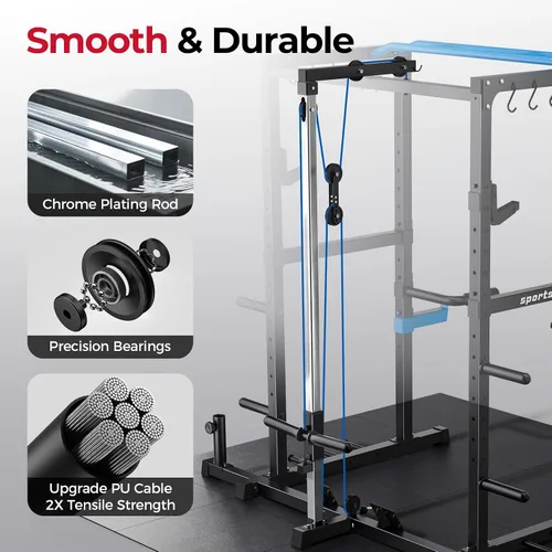 Miniatura 8 de Sportsroyals Jaula de Potencia, Rack de Potencia Multifuncional de 1600 libras con Sistema de Cruce de Cable Ajustable y Más Accesorios de Azul