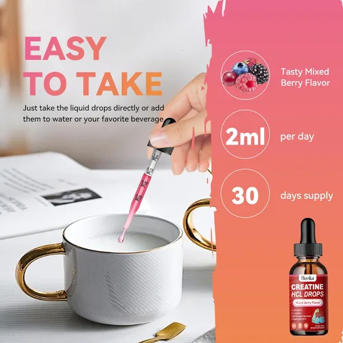 Miniatura 6 de Gotas líquidas de creatina HCL para hombres y mujeres, clorhidrato de creatina con L-carnitina, L-glutamina, BCAA, vitamina B12 y B6