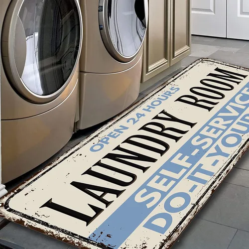 Miniatura 10 de Alfombra rústica para lavandería, antideslizante, lavable a máquina, decoración para cocina, baño, baño, baño, color negro (72 x 24 pulgadas)