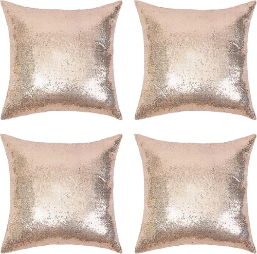 Miniatura 11 de SquarePie Juego de 4 fundas de almohada de lentejuelas de 18 x 18 pulgadas, fundas de almohada decorativas con purpurina dorada brillante