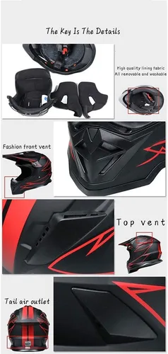 Miniatura 6 de Casco de motocicleta todoterreno para motocross, ATV para hombres y mujeres, casco de competición profesional con certificado DOT (negro, M)