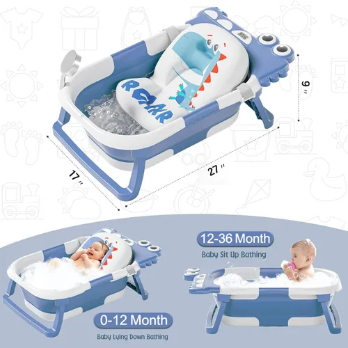 Miniatura 2 de TPN - Bañera plegable para bebés con cojín suave y termómetro en tiempo real, bañera portátil de viaje para recién nacidos e infantes