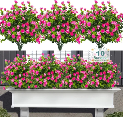 Miniatura 9 de 12 paquetes de flores artificiales para exteriores, plantas falsas para decoración de otoño y verano, flores de seda artificiales, resistencia