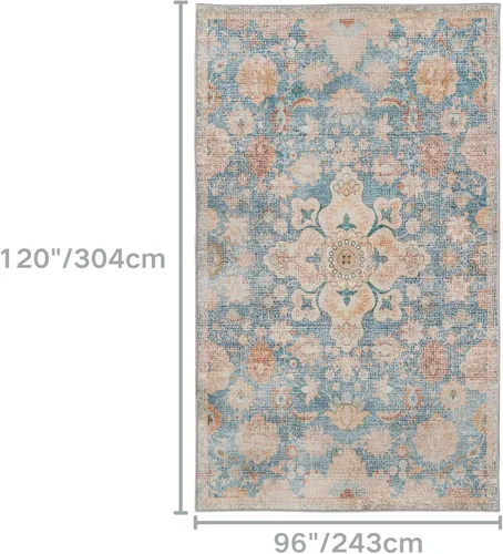 Miniatura 451 de Syalife 4x6 Alfombra Lavable para Área, Ultra Suave Antideslizante, Pila Baja, Alfombra Vintage Resistente a Manchas para Sala de Estar, Alfombra