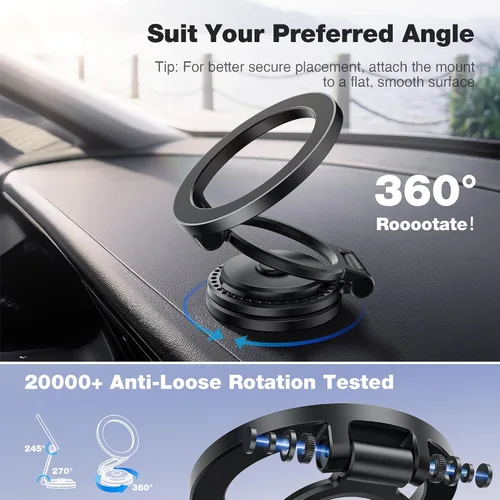 Miniatura 6 de GolbinBox Soporte de teléfono para automóvil MagSafe [rotación de 360°] soporte de automóvil para iPhone con diseño de metal, soporte plegable