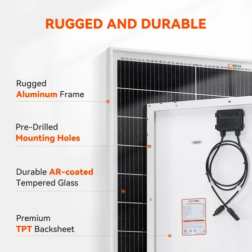 Miniatura 3 de RICH SOLAR Panel solar monocristalino de celda de 200 vatios 24 voltios 9BB módulo solar de alta eficiencia para caravana, remolque, cámper, marina