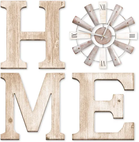 Letreros de casa de campo con reloj de molino de viento, decoración de pared, letras rústicas para el hogar, arte de pared para sala de estar,