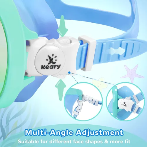 Miniatura 7 de Keary Kids Swim Goggles with Nose Cover for 5-16 Anti Fog Swimming Mask for Toddler Boys Girls Youth Azul (Lente espejada)