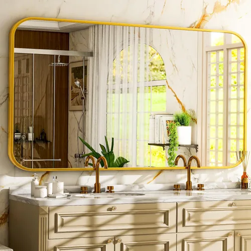 Miniatura 24 de Espejo de baño negro de 36 x 24 pulgadas, moderno espejo rectangular negro para pared con esquinas redondeadas, espejos de baño para tocador, espejo