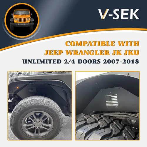 Miniatura 2 de Juego de guardabarros interior delantero y trasero de aluminio, patrón de moda compatible con Jeep Wrangler JK JKU Unlimited 2007-2018, color negro