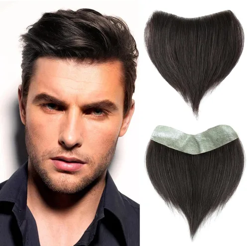 Miniatura 17 de Extensión frontal de cabello rubio claro para hombres, extensión de cabello lacio con pérdida de línea de cabello humano con cinta adhesiva
