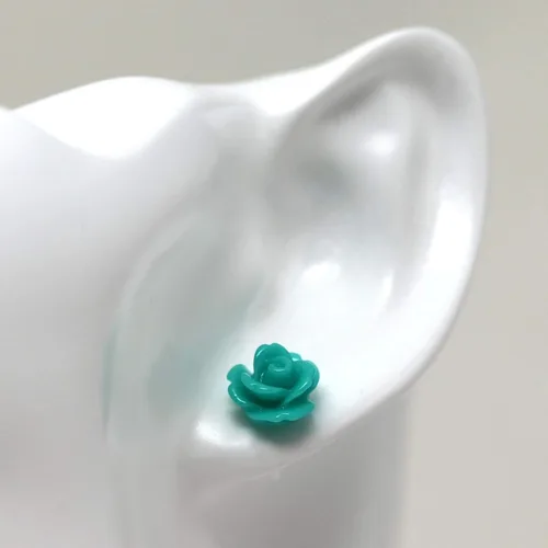 Miniatura 23 de Pendientes de poste de plástico hipoalergénico con forma de rosa de 0.354 in, orejas sensibles al metal