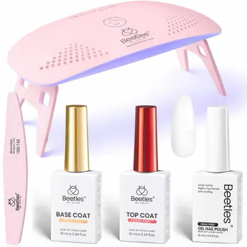 Miniatura 12 de Beetles - Kit de uñas de gel rosa sin HEMA de 0.3 onzas líquidas con luz UV, 5 piezas de esmalte de gel de burbujas rosa claro, kit de manicura