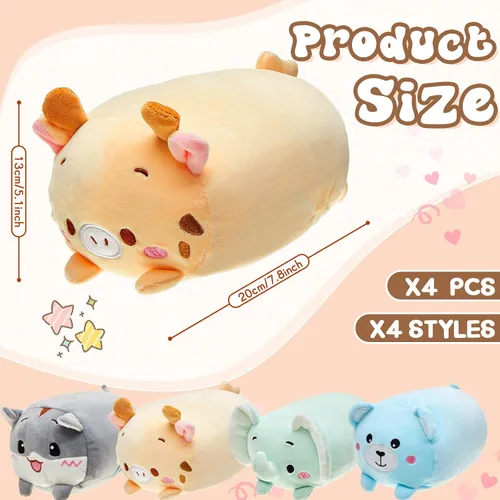Miniatura 3 de Leitee 4 piezas de animales de peluche a granel de 8 pulgadas, lindos juguetes de peluche para niños y niñas, caja de regalo de cumpleaños, juguetes