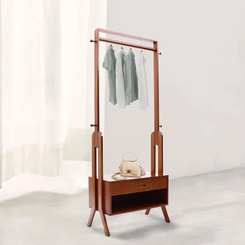 Miniatura 8 de Perchero de ropa 2 en 1, soporte resistente para colgar ropa con armario de almacenamiento, 4 ganchos, para dormitorios universitarios, campamentos