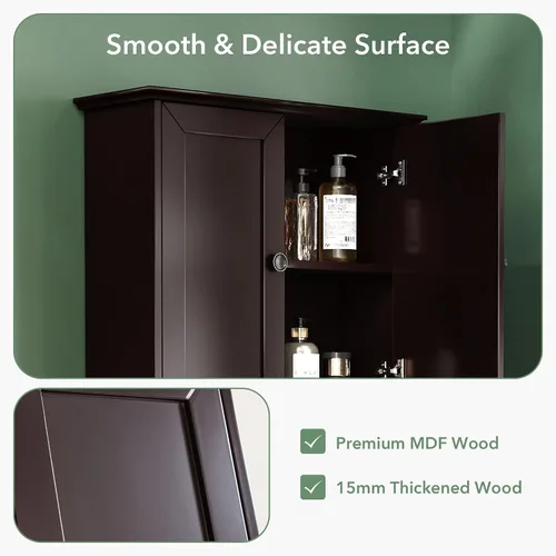 Miniatura 4 de Armario de baño montado en la pared, botiquines de madera espresso oscuro sobre inodoro de almacenamiento de 24 x 30 pulgadas, gabinete de pared