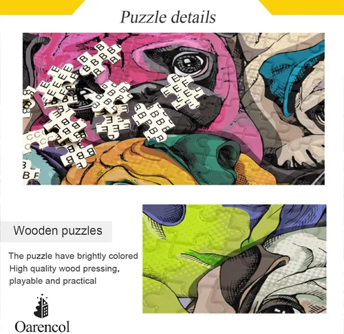 Miniatura 2 de Rompecabezas de pug colorido divertido perro animal 500 piezas rompecabezas para adultos