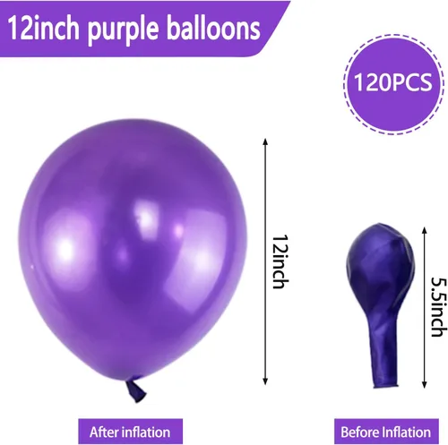 Miniatura 3 de Paquete de 120 globos de color morado perla, globos de látex brillantes de 12 pulgadas de color morado real para cumpleaños, boda, baby shower