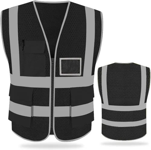 FEimaX Chaleco de seguridad de alta visibilidad, chaleco de trabajo reflectante de malla para hombres y mujeres con bolsillos y cremallera, cumple