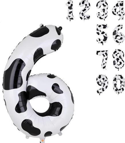 Miniatura 10 de Globos con estampado de vaca de 40 pulgadas, globo de número 0 blanco y negro con temática de vaquera, suministros de decoración de fiesta