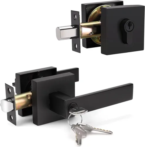 Miniatura 16 de KNOBWELL - Pomo resistente para puertas exteriores con cerradura de seguridad de doble llave y cuadrada; juego de picaportes para puertas
