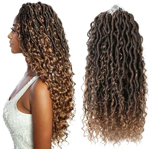 Miniatura 20 de Copper Goddess Faux Locs Cabello de Ganchillo con Puntas Rizadas, 7 Paquetes de 14 Pulgadas Boho Goddess Locs Cabello de Ganchillo, Cabello