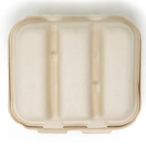 Miniatura 3 de World Centric - TO-SC-T3 Contenedores 100% compostables para llevar, hechos de fibra vegetal sin blanquear, contenedores de 3 compartimentos
