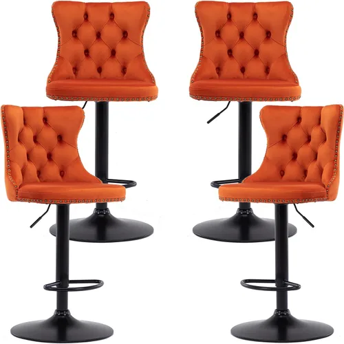 Miniatura 35 de Juego de 2 taburetes de bar giratorios de altura de mostrador, taburetes de bar de isla de cocina color crema, sillas de terciopelo ajustables