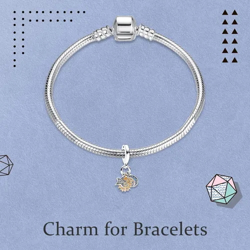 Miniatura 4 de RMMY Dije de plata de ley 925 de Mickey 100 para pulsera, collar, colgante de sirena viajando por el universo para mujeres y niñas, regalos