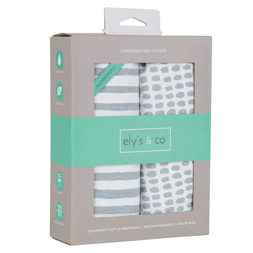 Ely's & Co. Funda impermeable para cambiador, juego de 2 sábanas para bebé, 100 % algodón, sábanas de algodón de punto jersey con forro impermeable,