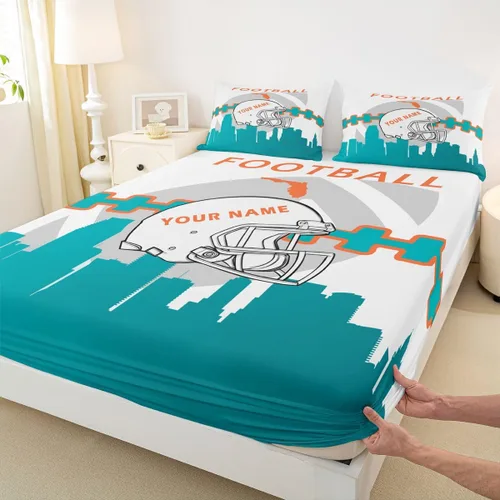 Miniatura 7 de Erosebridal Juego de cama matrimonial personalizado para niños, amantes del fútbol americano, sábana bajera ajustable con 2 fundas de almohada Miami