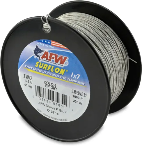 Miniatura 66 de Alambre de pesca americano Surflon recubierto de nailon 1x7 de acero inoxidable, línea líder de pesca para agua salada, prueba de 10 libras - prueba