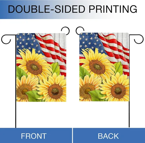 Miniatura 7 de Hzppyz Bandera patriótica de jardín de primavera y verano con girasoles del 4 de julio, Día de los Caídos, decoración para exteriores de doble cara