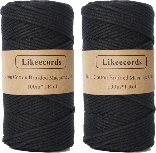 Miniatura 74 de Cordón de Algodón Trenzado 3mm x 109 yardas - Cuerda de Macramé Colorida para Manualidades, Ganchos, Colgantes de Pared - 100% Algodón Natural