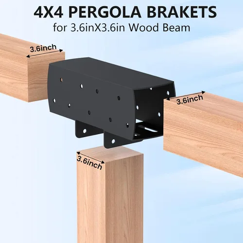 Miniatura 5 de 2 piezas soportes para pérgola de 4"x 4", kit de soporte de pérgola en forma de T de 3 vías (real: 3.6"x3.6"), soportes DIY de esquina en ángulo