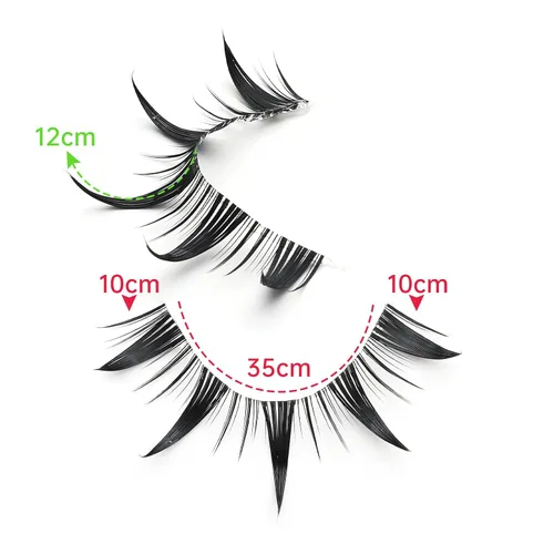 Miniatura 2 de 7 pares de pestañas manga de aspecto natural, pestañas postizas onduladas y puntiagudas de estilo anime, pestañas postizas de cosplay